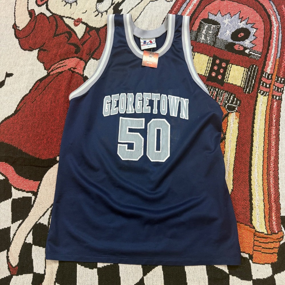Vintage Logo Athletic Georgetown Hoyas Jersey Navy Blue Grey Mesh Mens Large 50